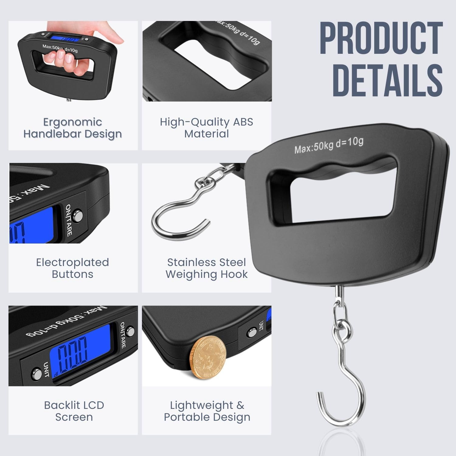 50kg Portable Handheld Digital - Fishing Hook Stainless Steel recension och pris